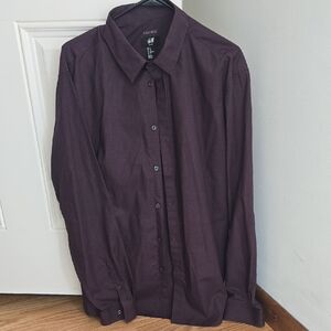 H&M Men's Dark Purple Casual Button Down Shirt